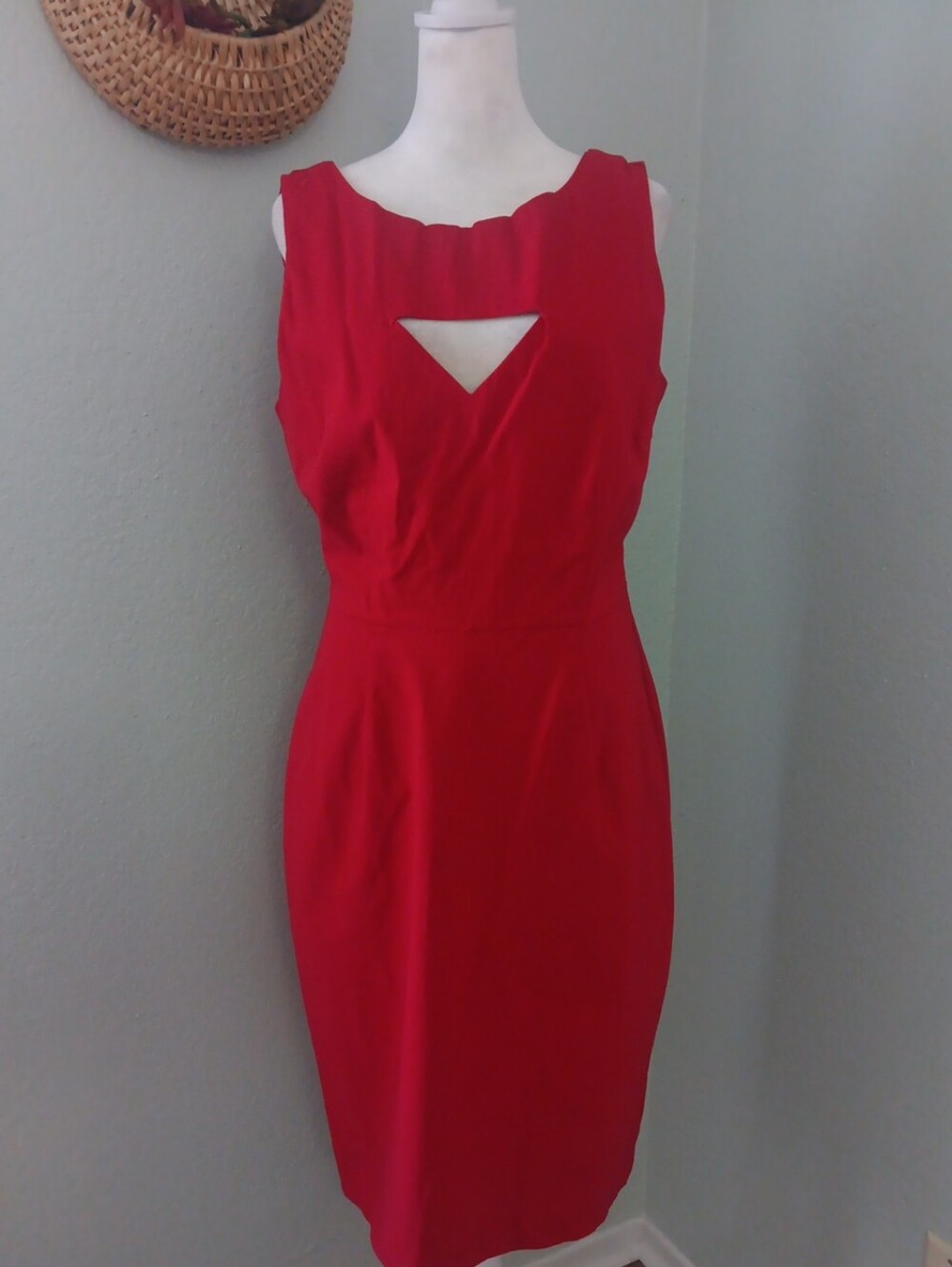 Bettie Page Red Sleeveless Sheath Dress with Triangle Cutout